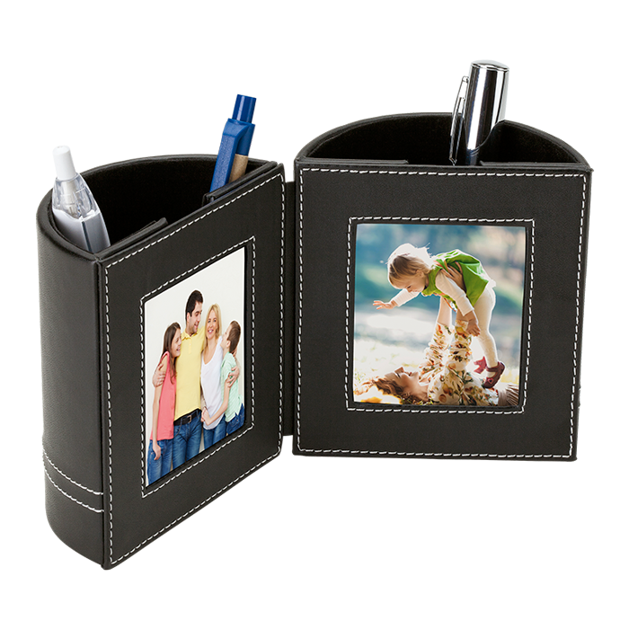 Dual Pen Holder with 2 Photo Frames - Black