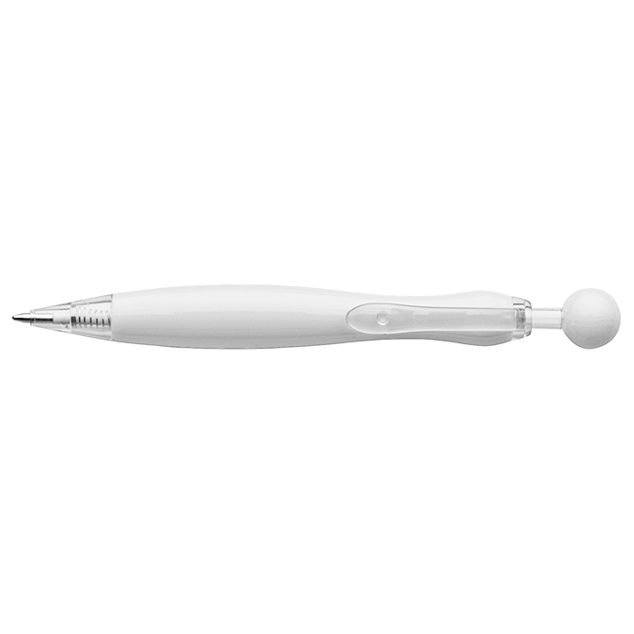 Curved Ballpoint Pen with Ball Plunge Mechanism - White