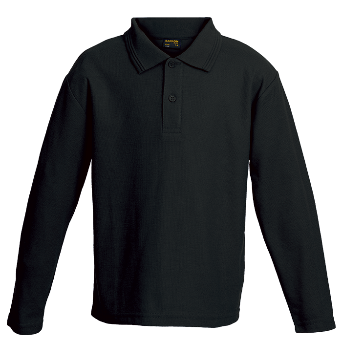 175g Pique Knit Long Sleeve Golfer Kiddies - Black