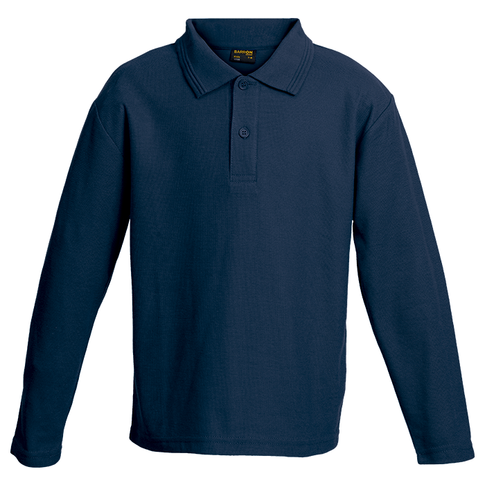 175g Pique Knit Long Sleeve Golfer Kiddies - Black