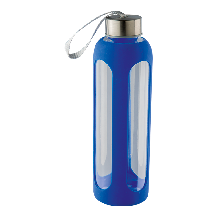 600ml Silicone Grip Water Bottle With Carry Strap - Blue
