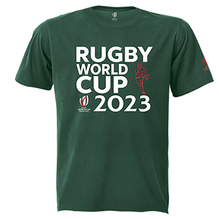160g Single Jersey Rugby World Cup 2023 Tee White Print Mens - Bottle Green