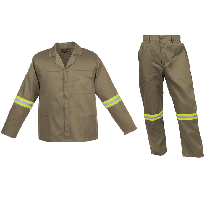 Barron Budget Poly Cotton Conti Suit with Reflective - Khaki