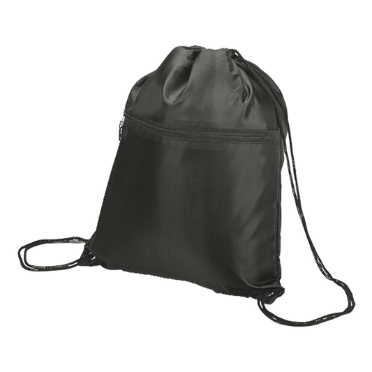 Drawstring Sport Bag with Zip Pocket 210D