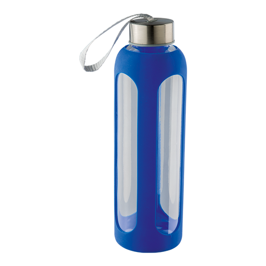600ml Silicone Grip Water Bottle With Carry Strap - Blue