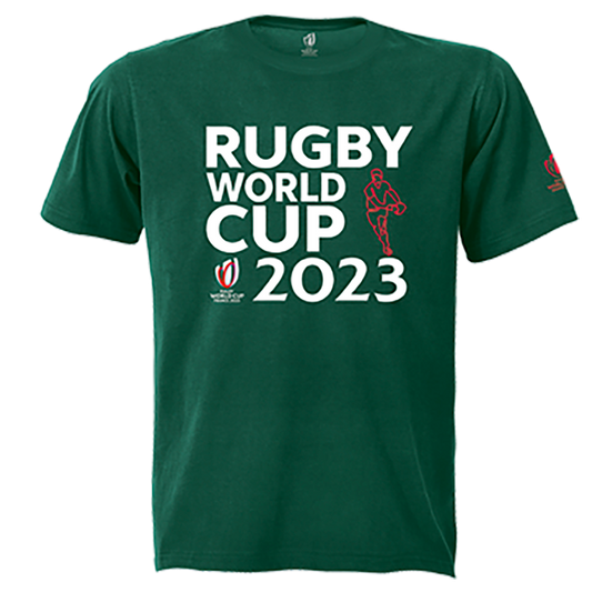 160g Single Jersey Rugby World Cup 2023 Tee White Print Mens - Bottle Green