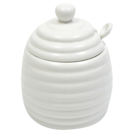 White Basics Honey Pot With Spoon