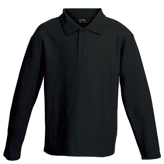 175g Pique Knit Long Sleeve Golfer Kiddies - Black