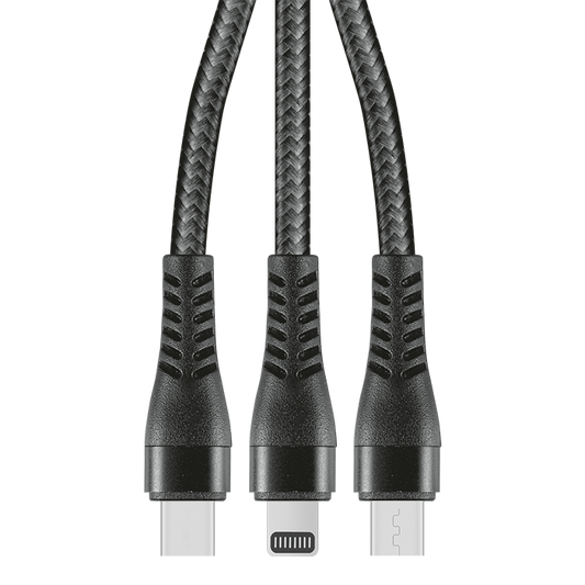 Barron 1.2m 3-In-1 Charger Cable Allum alloy and Braiding