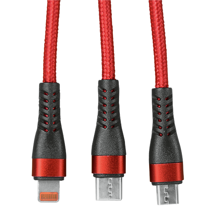 Barron 1.2m 3-In-1 Charger Cable Allum alloy and Braiding
